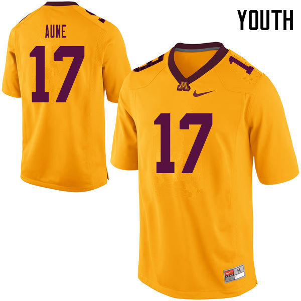 Youth #17 Josh Aune Minnesota Golden Gophers College Football Jerseys Sale-Yellow - Click Image to Close